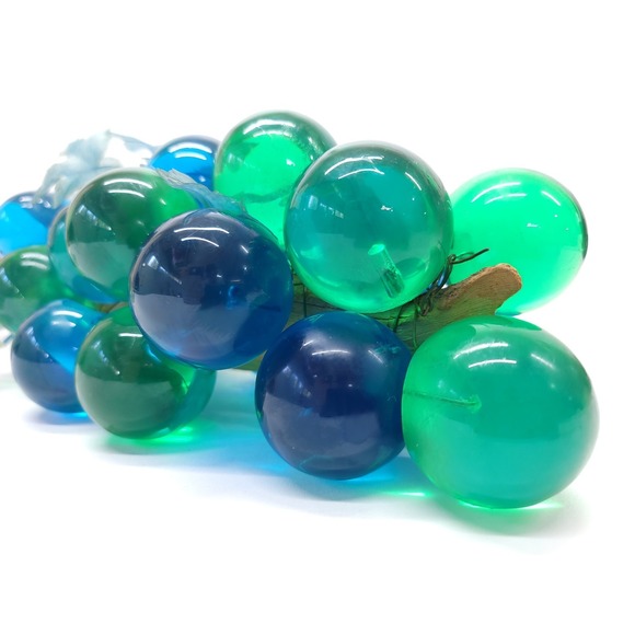 Vintage MCM Large Driftwood Green Blue Lucite Grape Bunch Cluster Centerpiece - Picture 5 of 9